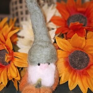 Fall Felt Gnome with Green Hat and Orange Outfit